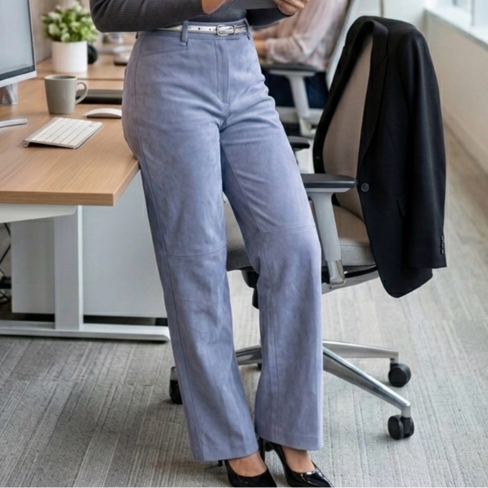 NORTON MCNAUGHTON Petites Size 10P Suede-Look Trousers High Waisted Slate Blue